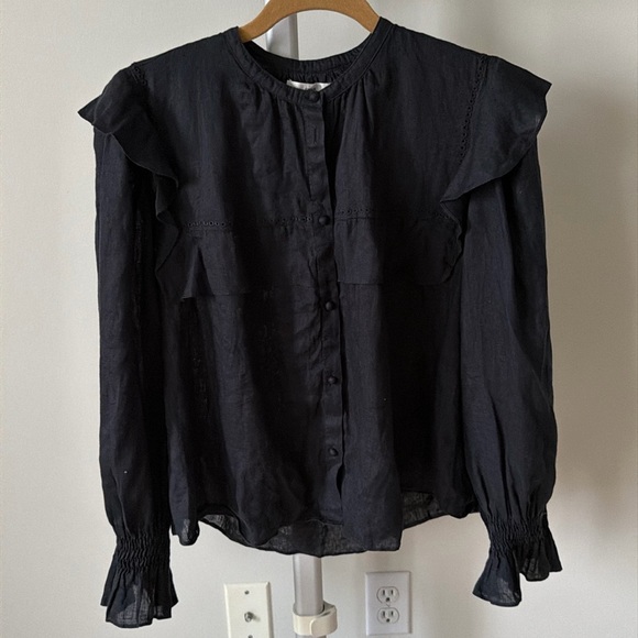 Isabel MARANT ÉTOILE Elatedy Ruffled Linen black Blouse, size EU 38/ US 6/ M - Picture 4 of 11